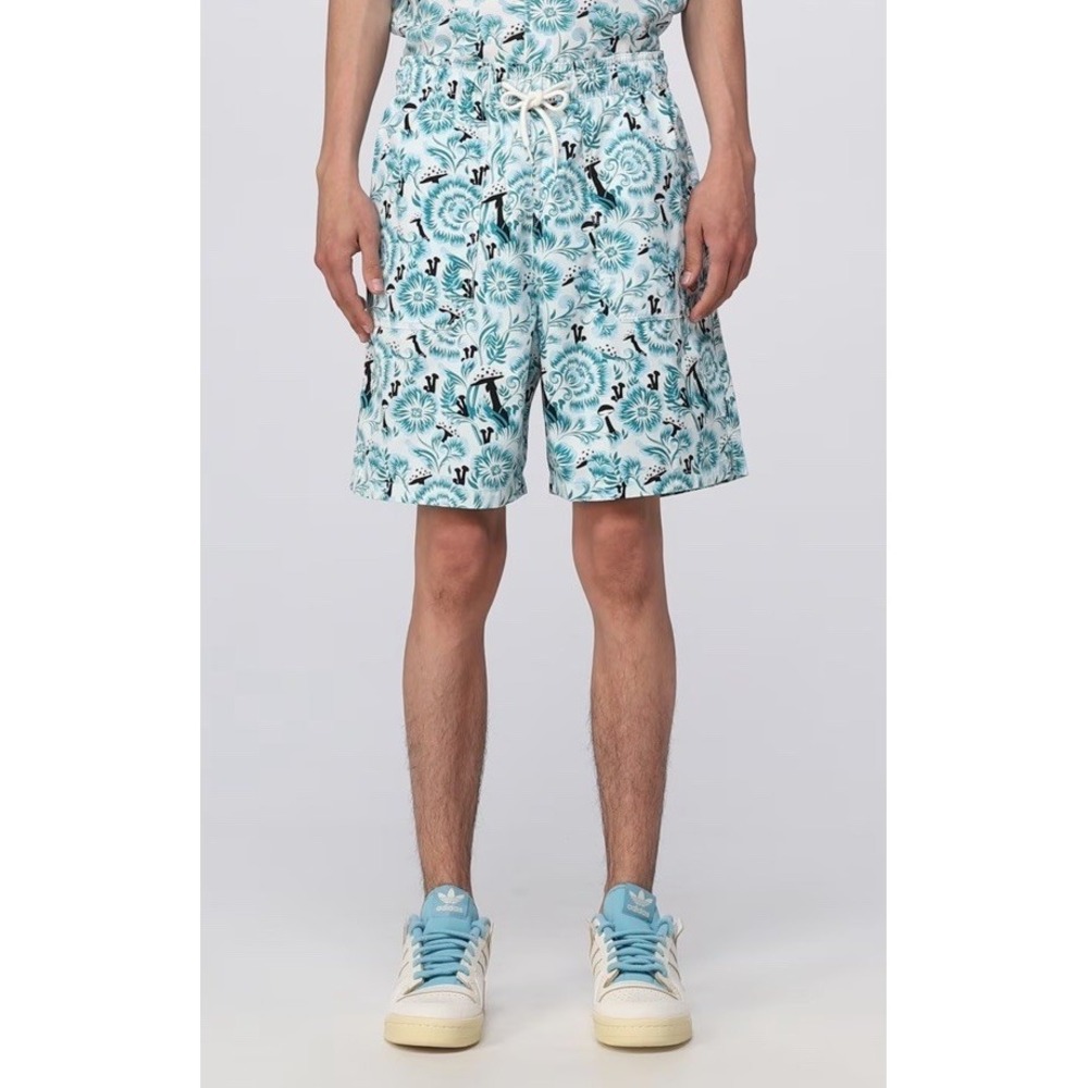 Dickies Men's Floral Mushroom Print Cargo Shorts Blue White Drawstring Size XL